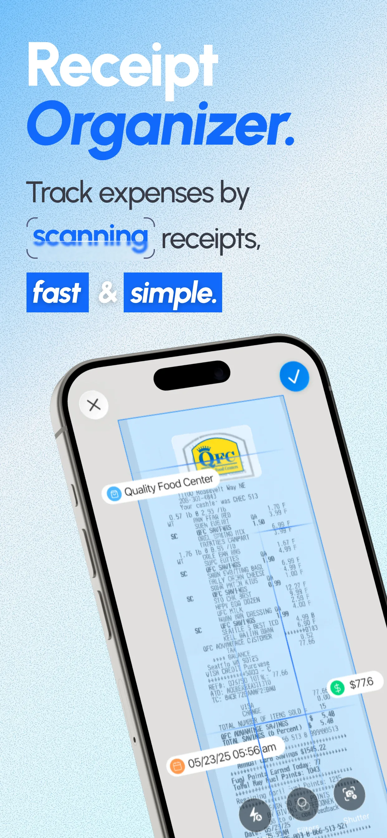 ReceiptGenie receipt organizer interface on iPhone